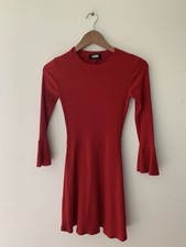 Reformation Anise Bell Sleeve Mini Dress Red XS Ribbed Crew Neck Fit And Flare 
