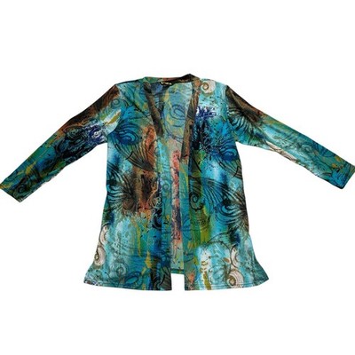 Valencia Women s Open Cardigan Jacket Size L Travel Packable Abstract Studded 