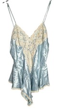 Vtg Coquette Blue Liquid Satin Lace Teddy Romper Medium Silky Sissy Lingerie
