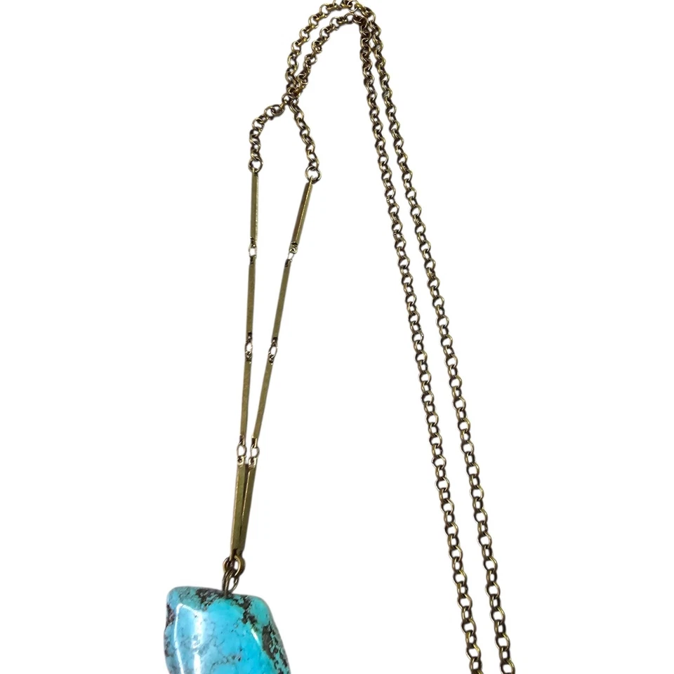 Boho Gemstone Necklace With Turquoise Red & Agate Stones On Antique Brass Chain - Image 3 of 4