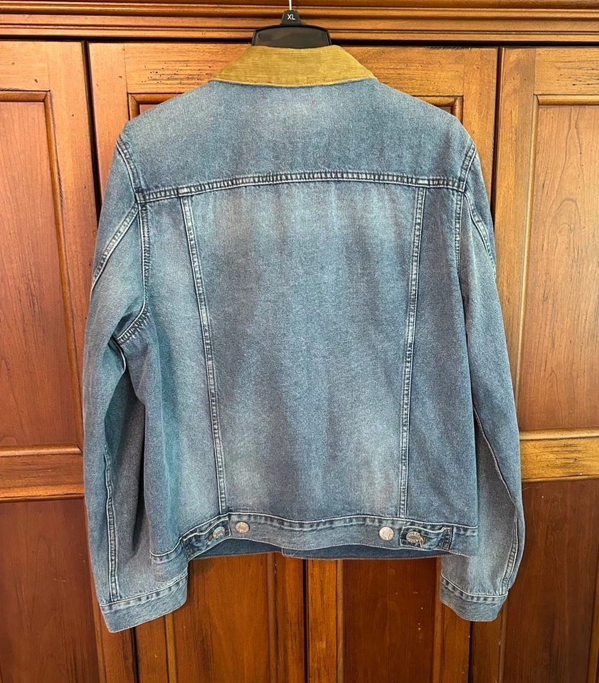 Guess Los Angeles Denim Trucker Jacket Men’s Large Blue Jean corduroy collar - Image 2 of 4