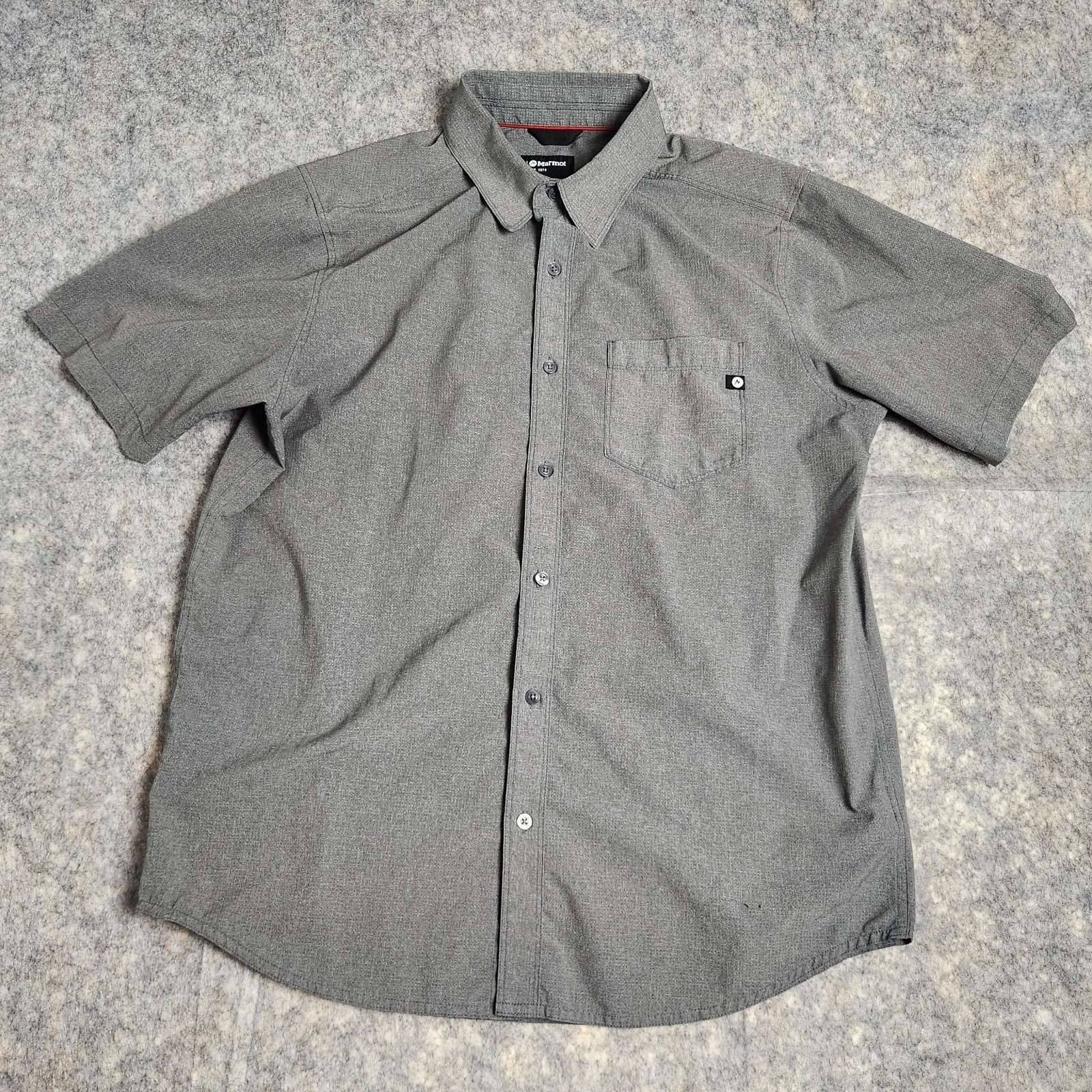 Marmot Aerobora Shirt Men L Gray Woven Quick Dry Short Sleeve Outdoor Hiking