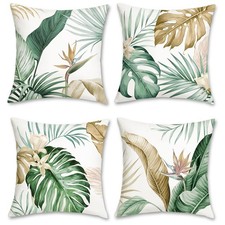 Tropical Leaves Throw Pillow Covers 18 x 18 Inch Green Brown Leaf Summer Deco...