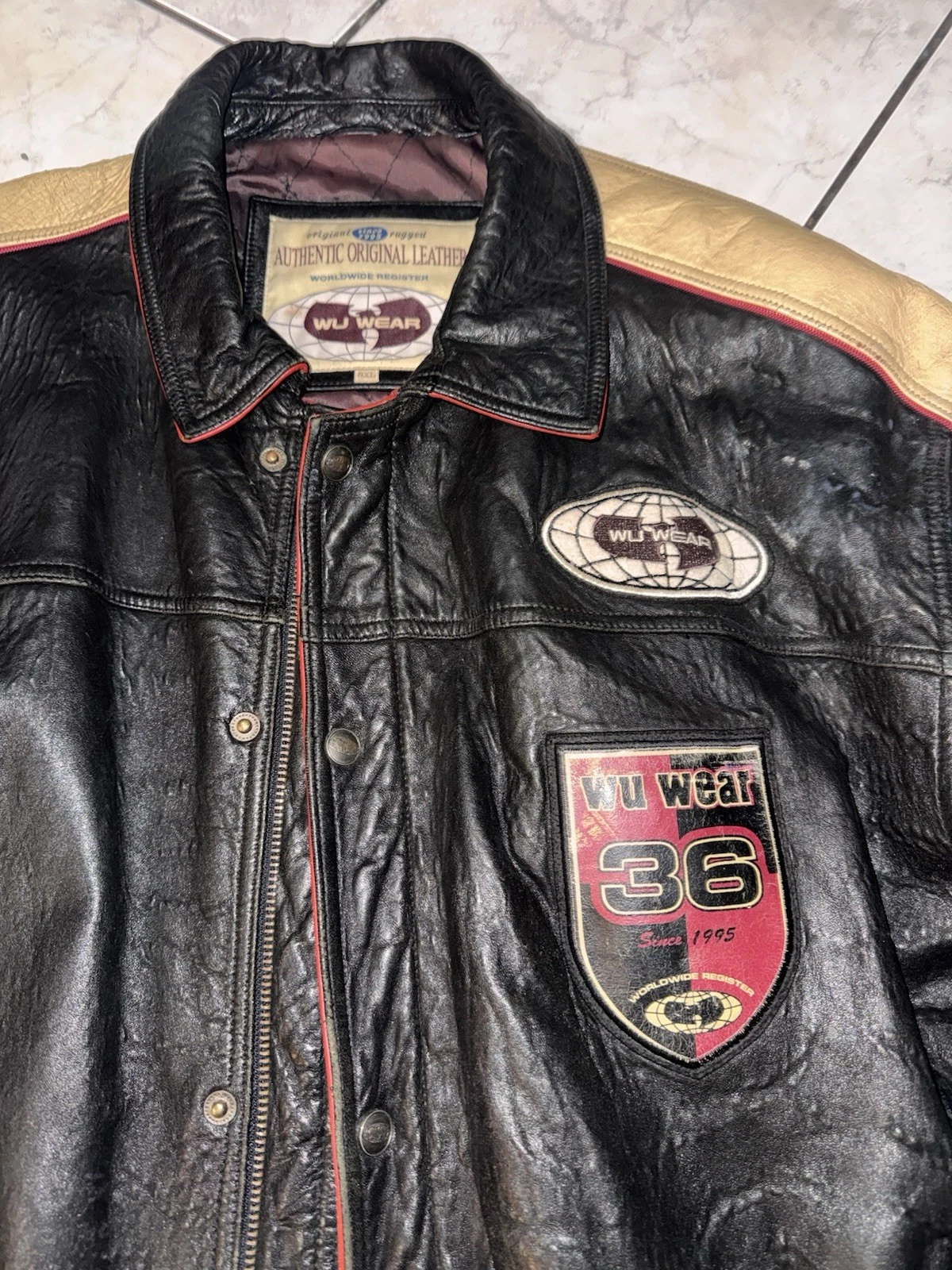 Wu Wear 36 Men’s 4XL Leather Jacket Black Quilted Lined Zip/Snap Pockets - product detail image 2