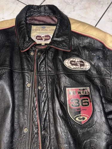 Wu Wear 36 Men’s 4XL Leather Jacket Black Quilted Lined Zip/Snap Pockets image 2