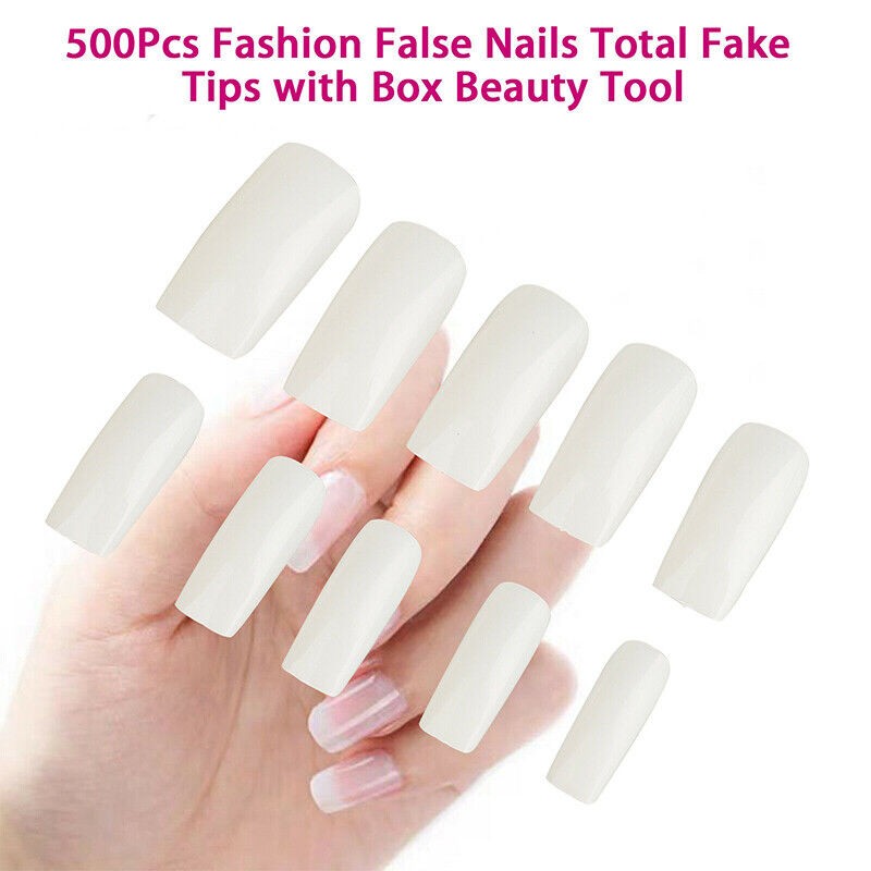 500Pcs/Box Fashion Manicure Full Cover Natural False Nails Fake Tips Tools