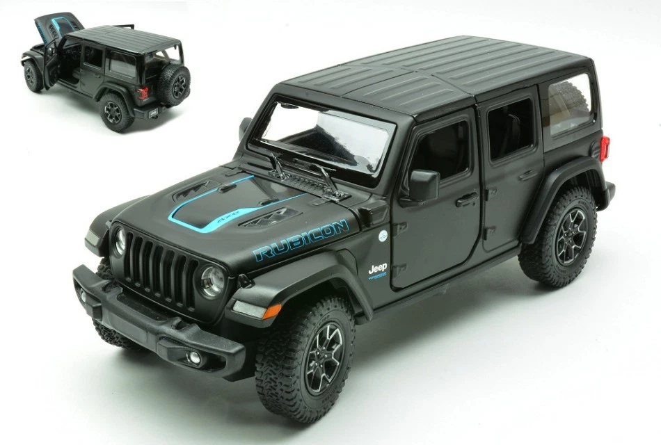 MODELLINO MODELLISMO AUTO STATICO JEEP WRANGLER RUBICON 4XE NERO SCALA 1:24 - Immagine 2 di 4