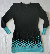 Charlie Paige Mini Sweater Dress Women Size M Black Turquoise diamond Stretch