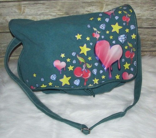RED Marc Ecko Teal Canvas Emoji Print Style Purse Shoulder Bag CrossBody