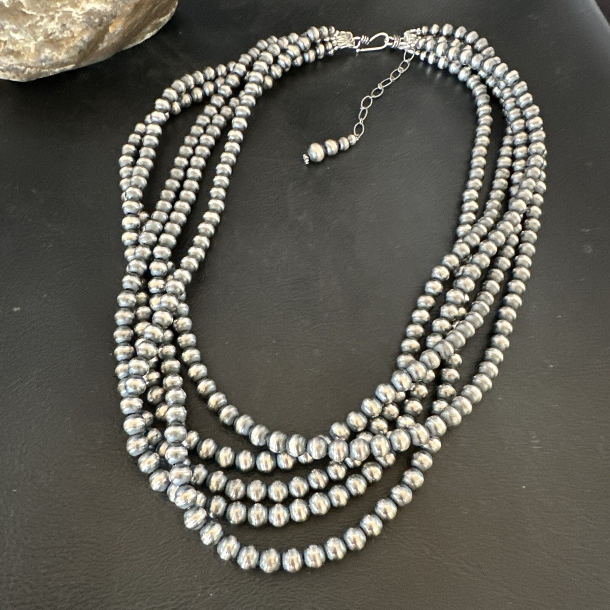 Native American Sterling Silver Navajo Pearls 6 mm 5 Strand 20