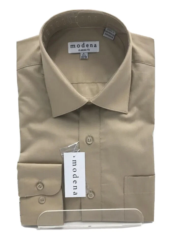 Camisa de vestir Modena para hombre beige arena puño regular un bolsillo tallas altas 16,5-19 Foto 2 de 3
