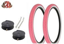 ALTA BICYCLE WIRE BEAD TIRES 26 x 2.125 PINK/WHITE HEAVY DUTY DIAMOND 6pc SET.