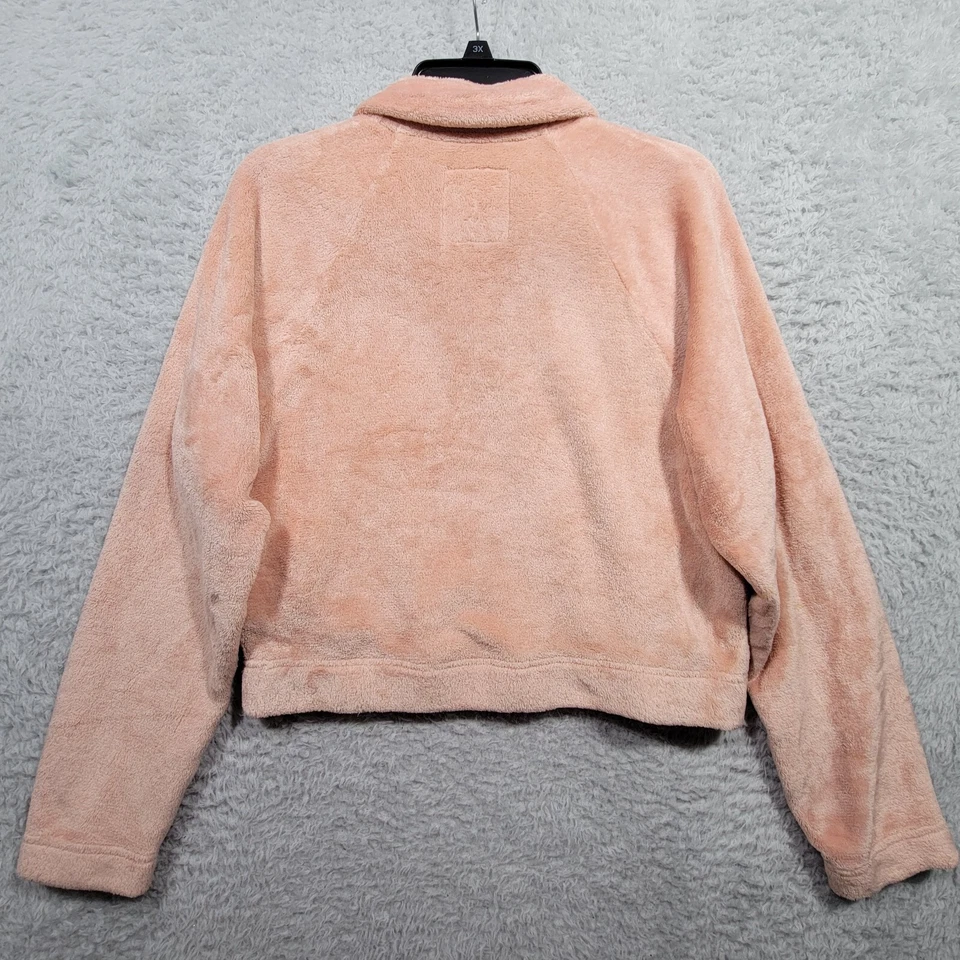 Jaqueta de veludo feminina HOLLISTER XS rosa pêssego Sherpa cropped manga longa 1/2 zíper - Imagem 2 de 4