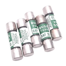 Lot of 5 Eaton Bussmann BAF-30 Fast Acting Midget Fuses, 30A, 125VAC, Class CC
