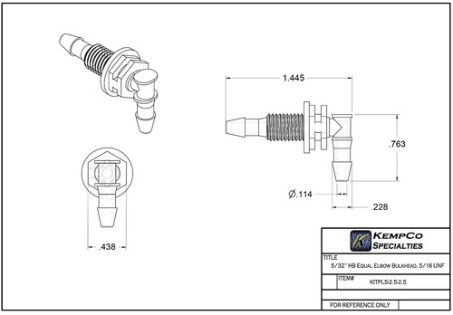 (10) 5/32" Manguera Barba Codo Mamparo, Hilo 5/16 UNF con Tuerca Hexagonal, Nailon Negro - Imagen 2 de 2