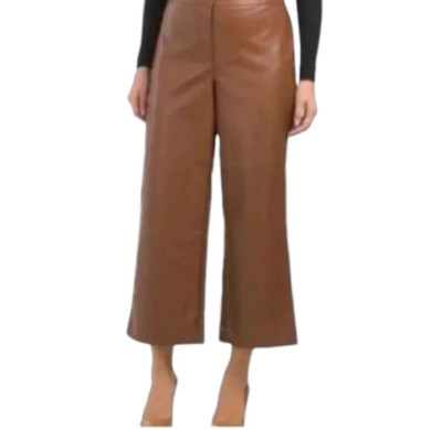 Bagatelle Womens size XL Brown Faux Leather High Rise Cropped Wide Leg Pants NEW