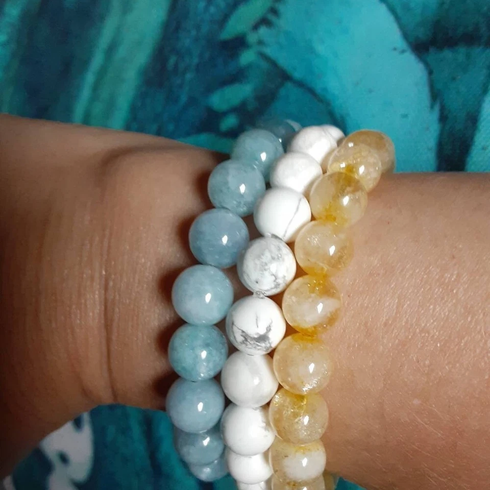 Natural 8mm Aquamarine Stone Bracelet Aqua Crystal Stretch Bracelet Handmade - Image 4 of 4