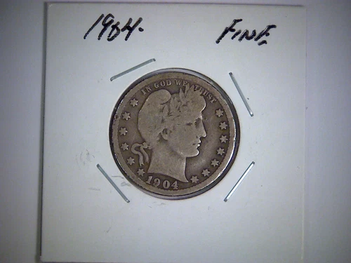 1904-P  BARBER LIBERTY HEAD QUARTER  DOLLAR COIN, OLD SILVER COIN