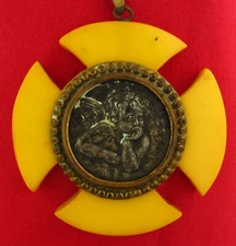 Vintage ANGEL MEDAL Celluloid Religious RAPHAEL'S ANGEL Pendant Mini Wall Plaque