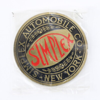 Simplex Automobile Co New York Vintage Metal Car Emblem Badge 2.25''