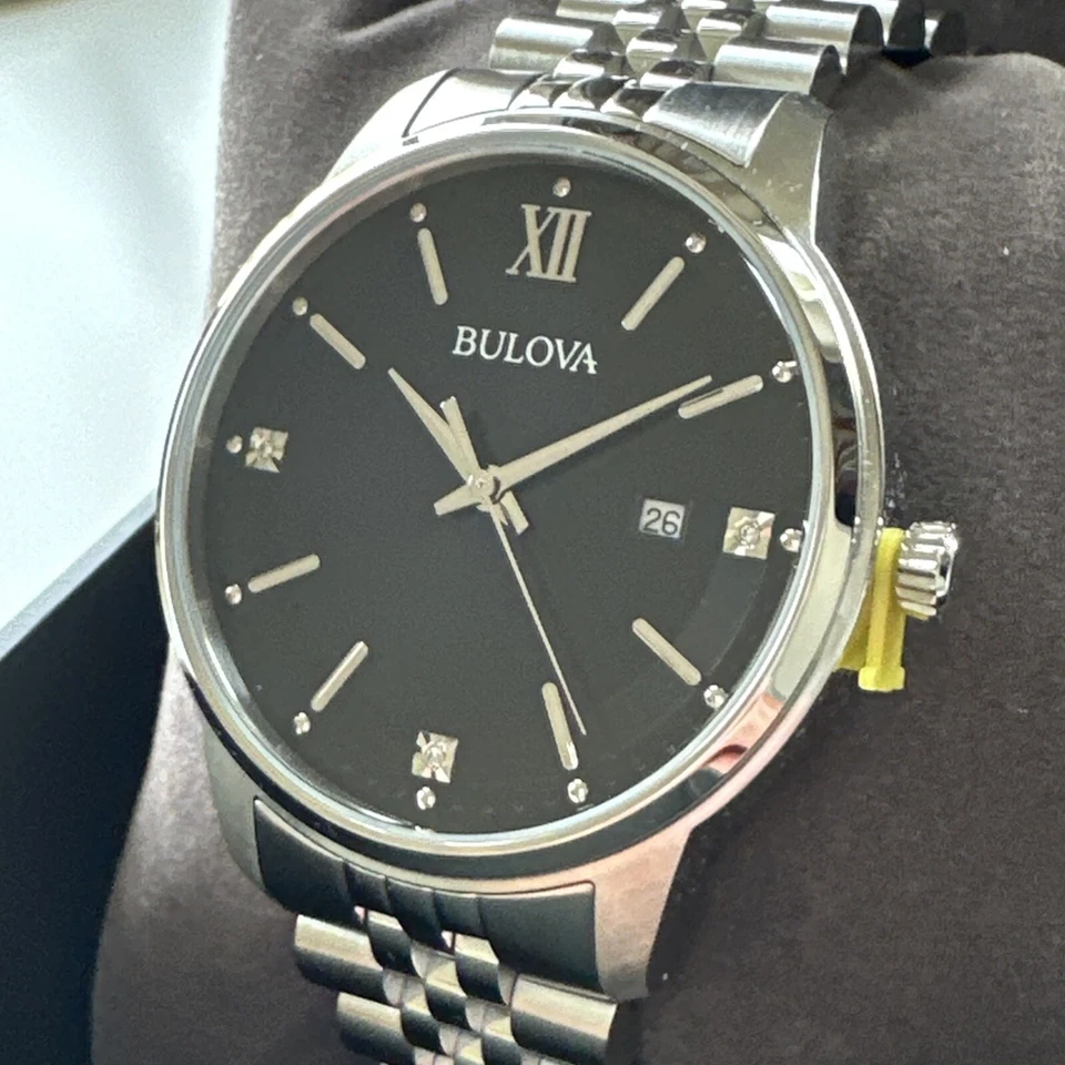 Bulova Men's Quartz Silver Diamond Accent Marker Black Dial Watch 96D151 - image 4 of 4