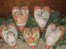 Country Decor 5 Rabbit Hearts Tree Ornaments Handmade Bowl Fillers Easter Gift