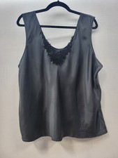 Vintage Union Made Usa Womens Slip Top Lace Trim Black 44 2x Cami Nylon Lingerie
