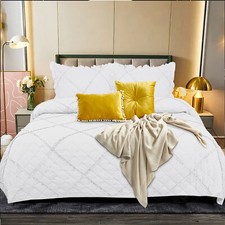 3 Piece Quilted Bedspread Bed Throw Embossed Bedding Set Single Double King Size