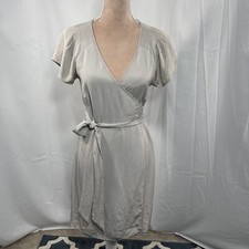 Banana Republic True Wrap Pleated Short Sleeve Dress 4 Gray Business Casual