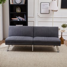 Sofa Bed Click Clack Living Room Reclining Linen Blend Settee Sofa 3-Seater