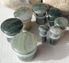 PAIR Single Flare Green Jasper Stone Plugs Organic Earlets Gauges