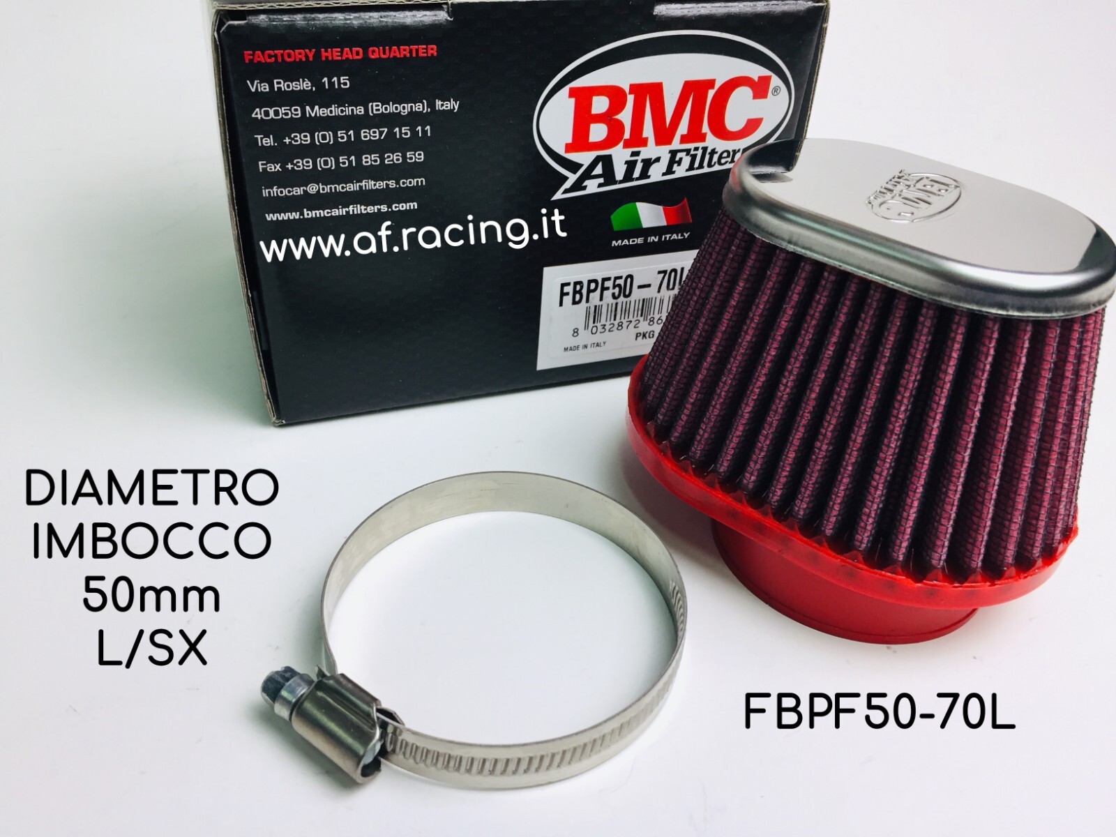 FILTRO ARIA BMC ASPIRAZIONE DIRETTA 50mm IMBOCCO DECENTRATO A SINISTRA OVALE