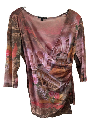 BOHO Chic Women's 3/4 Sleeve Sheer Blouse - Size: Large - Color: Art Print