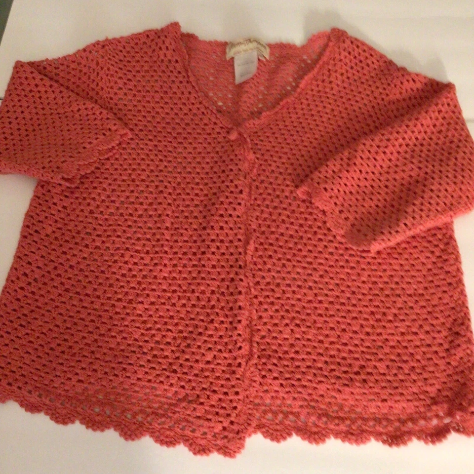 Cárdigan de ganchillo Norm Thompson XL para mujer mezcla de lino coral tejido abierto núcleo de cabaña Foto 2 de 4