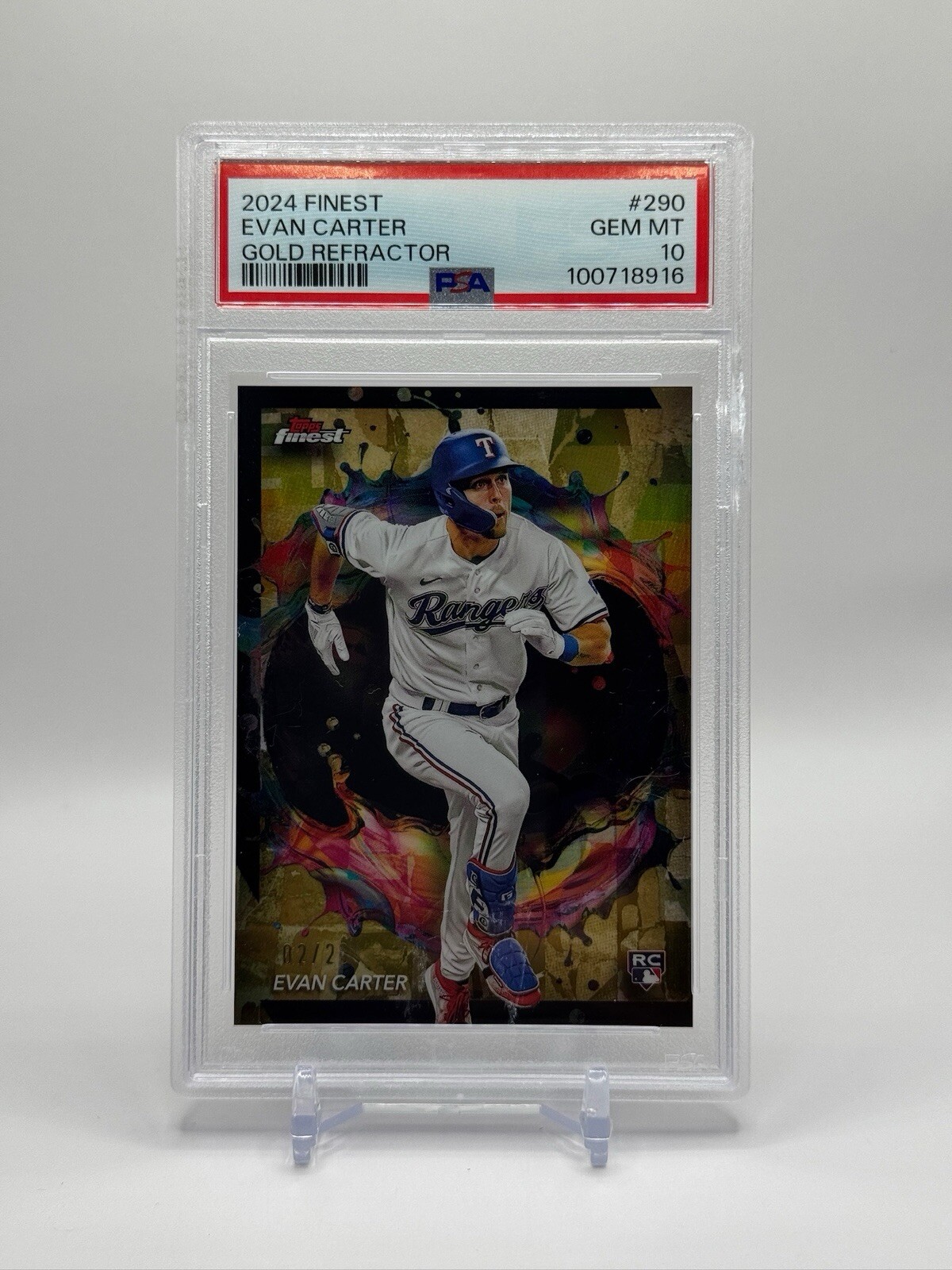 2024 Topps Finest Gold Refractor #290 Evan Carter Rangers RC Rookie /20 PSA 10