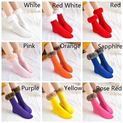 1 Pair Women Winter Socks Fluffy Faux Fur Top Comfort Boot Socks Fashion Hosiery - Picture 6 of 29