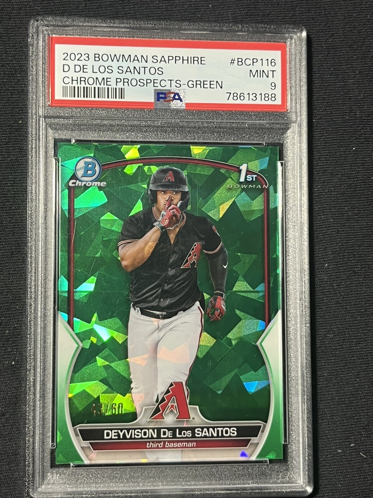 2023 Bowman Chrome Deyvison De Los Santos 1st Green SAPPHIRE Refractor # /60