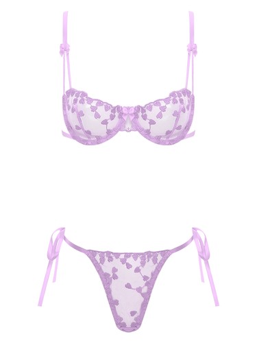 Women's Wire-Free Push Up Bra Adjustable Tie Side Panty Set Lace Lingerie Nights - Picture 25 of 47