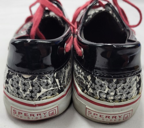Sperry Top Sider Women's Silver Black White Sequin Lace Up Boat Shoes Size 6 M - Picture 8 of 10