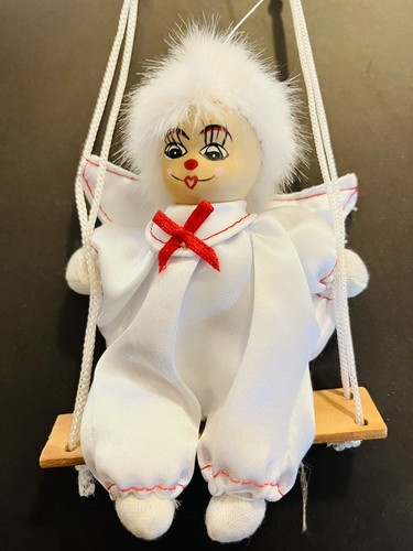 Vintage Mini Hand Painted Angel Porcelain Faced Doll On Wood Swing Lidco NWT - Picture 7 of 8