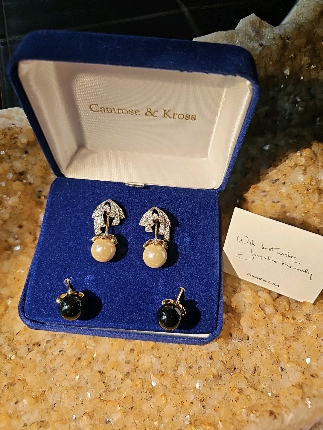Camrose & Kross JBK Kennedy INTERCHANGEABLE Black White Faux Pearl Earrings