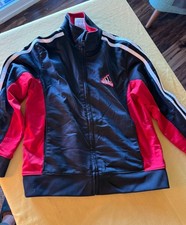 Adidas Jacket Youth Boys sz 7 Red Black Track Full Zip 3-Stripes Athletic