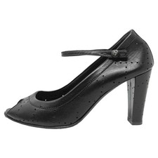 CHANEL Spring 2007 Black Leather Perforated Mary Jane Pumps – Size 41