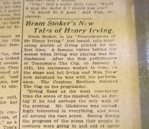 OCT 28, 1906 NEWSPAPER #2530- BRAM STOKER, PERSONAL REMINISCENCES HENRY IRVING 