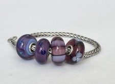Retired - Original Purple Glass Trollbeads with Bracelet No Clasp Set of 4.