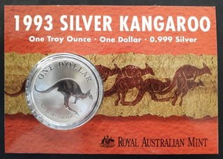 1993 Australia Kangaroo 1 oz Silver (.999) $1 frosted UNC coin