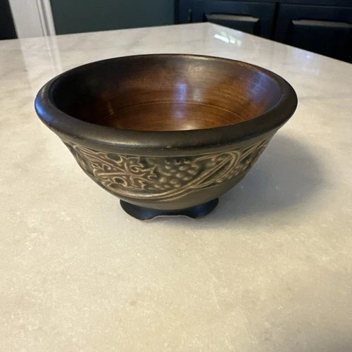 Roseville Antique Pottery Rosecraft Vintage Dark Brown Bowl 2.5"x4.25"  - 1924