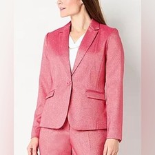 Liz Claiborne Women's 8P Kate Blazer Pink Gold Metallic Herringbone Jacket