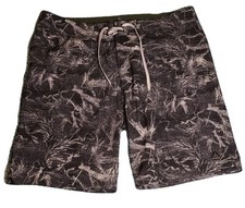 PrAna Fenton Board Shorts Men's 40 UPF 50 Quick Dry Black Foliage Tie Front