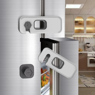 2 Pack Fridge Locks with Self Adhesive, Refrigerator Latch for A-Grey-2pack